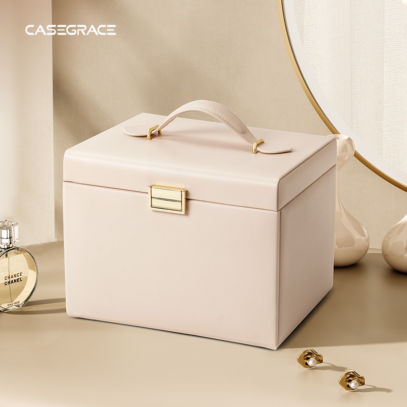 CASEGRACE Hộp Trang Sức 4 Tầng, 3 Ngăn Kéo, Tay Cầm, Có Gương, Du Lịch, Bảo Quản Bông Tai, Vòng Cổ, Nhẫn, Hộp Quà Tặng