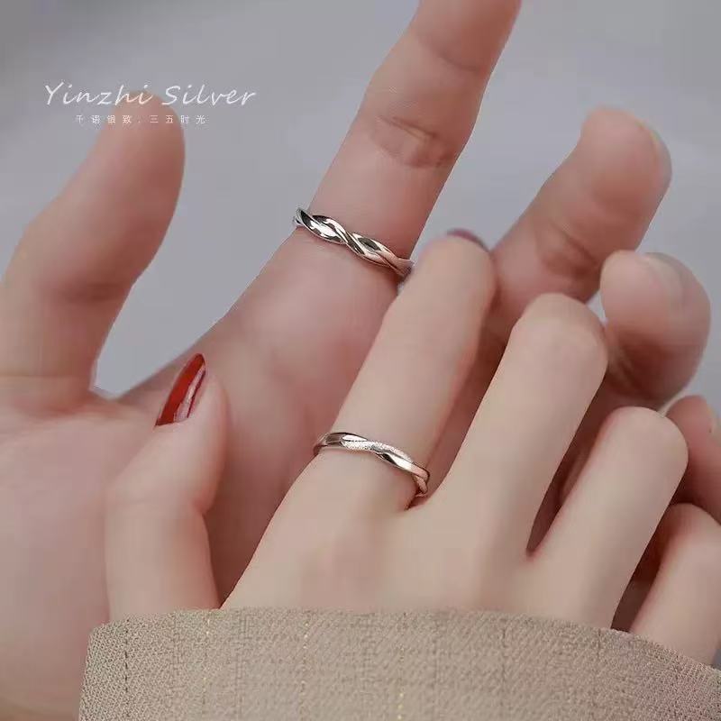 Thời Trang S925 Bạc Tình Yêu Intertwined Cặp Đôi Nhẫn Mở Có Thể Điều Chỉnh Nam Nữ Nhẫn Cặp Đôi