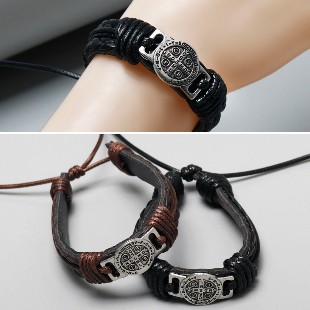 Thời trang Retro Tay Dệt Da Vòng Tay Chữ Thập Nam Đơn Giản Vòng Tay Có Thể Điều Chỉnh