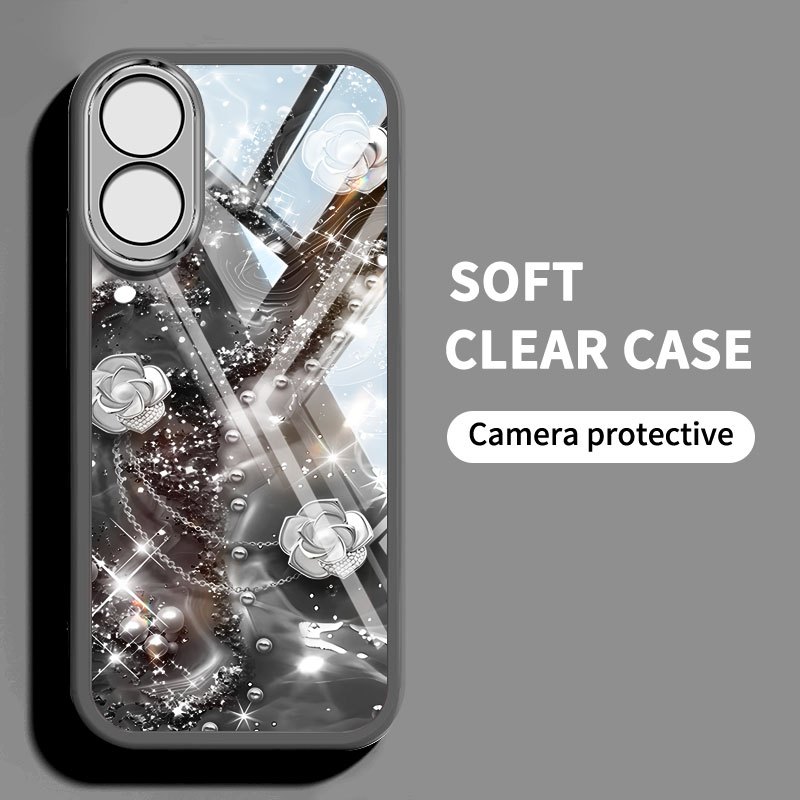 Ốp điện thoại kiểu pha lê YBD cho OPPO A17 A17K A98 F23 A1 5G A1 Pro Reno 8T 4G 5G Vỏ điện thoại họa tiết hoa trà và hoa hồng