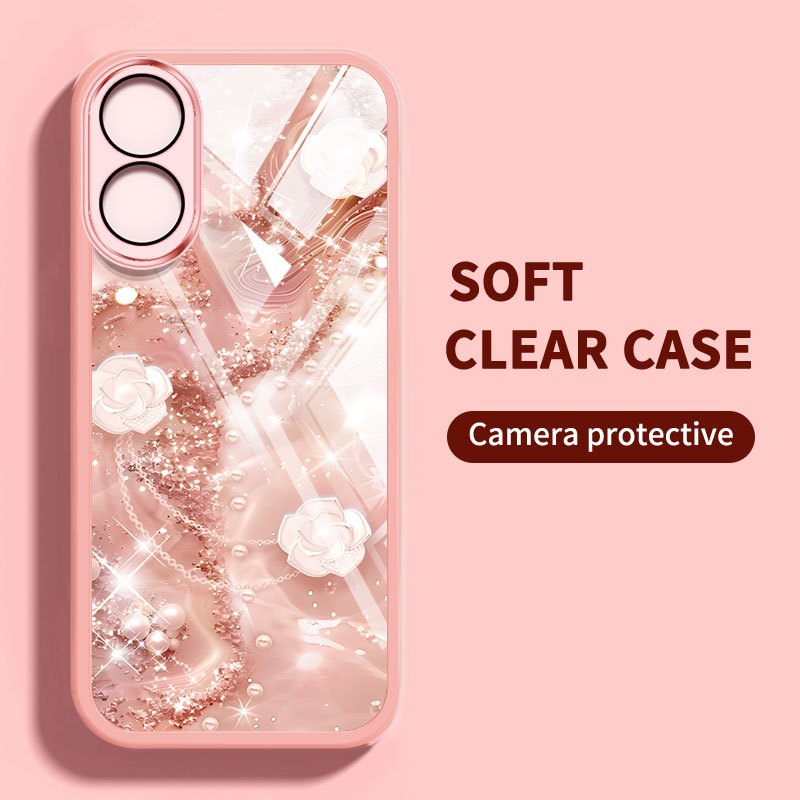 Ốp điện thoại kiểu pha lê YBD cho OPPO A17 A17K A98 F23 A1 5G A1 Pro Reno 8T 4G 5G Vỏ điện thoại họa tiết hoa trà và hoa hồng