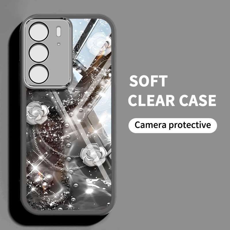 Vỏ bọc kiểu pha lê YBD cho Realme C71 C65 C75 C75X 4G Realme 14X Camellia và Ốp điện thoại họa tiết hoa hồng