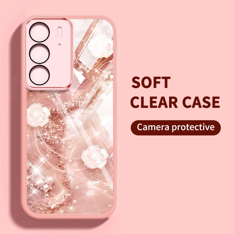Vỏ bọc kiểu pha lê YBD cho Realme C71 C65 C75 C75X 4G Realme 14X Camellia và Ốp điện thoại họa tiết hoa hồng