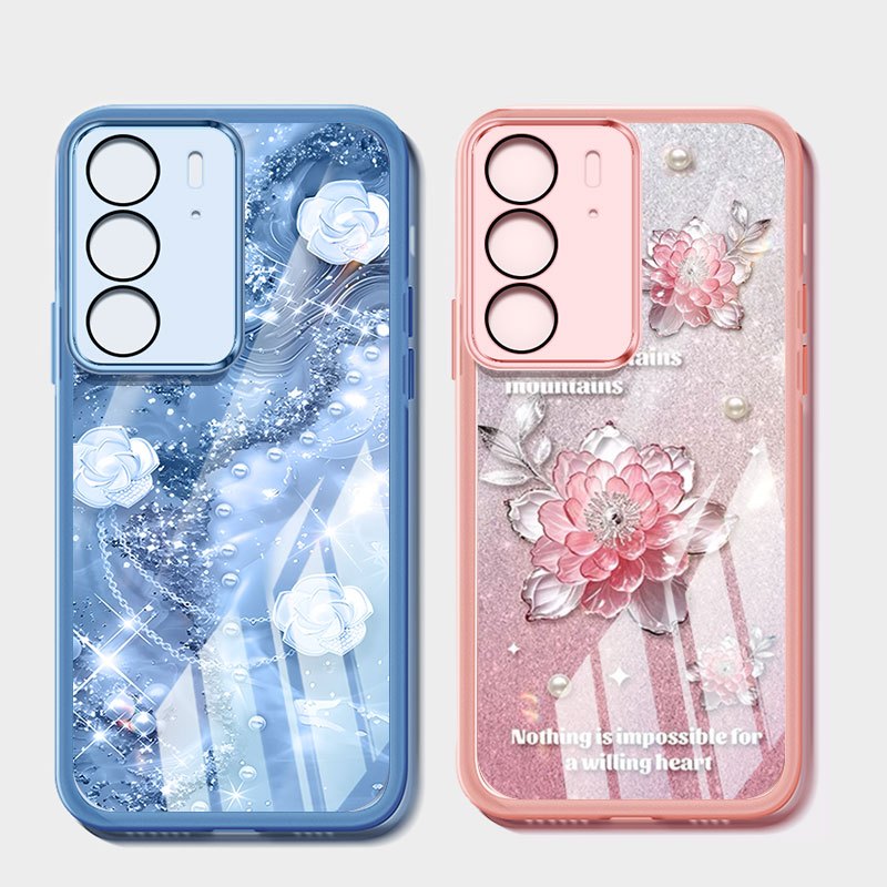 Vỏ bọc kiểu pha lê YBD cho Realme C71 C65 C75 C75X 4G Realme 14X Camellia và Ốp điện thoại họa tiết hoa hồng