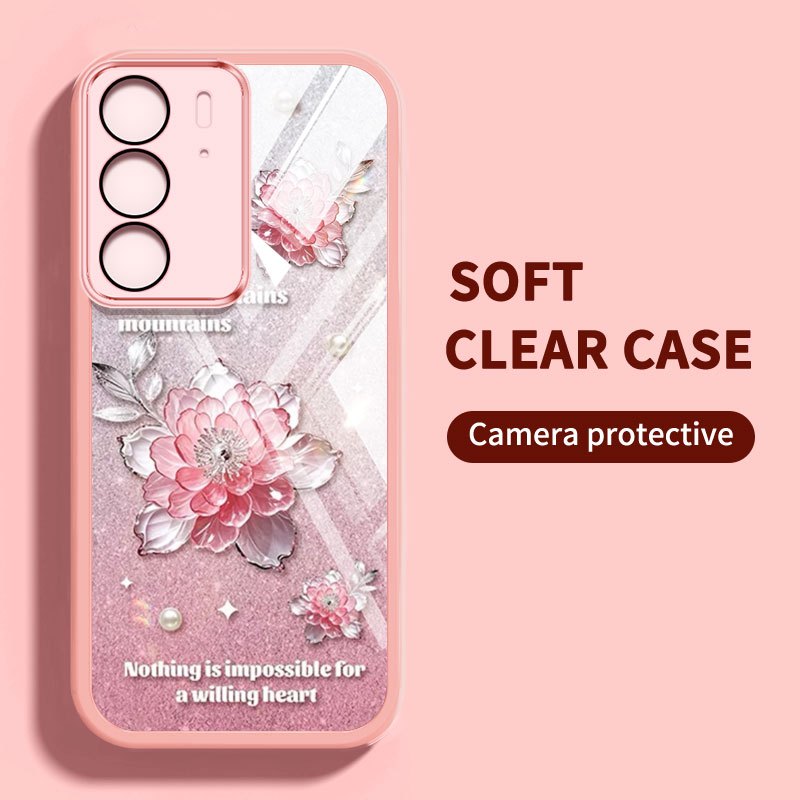 Vỏ bọc kiểu pha lê YBD cho Realme C71 C65 C75 C75X 4G Realme 14X Camellia và Ốp điện thoại họa tiết hoa hồng