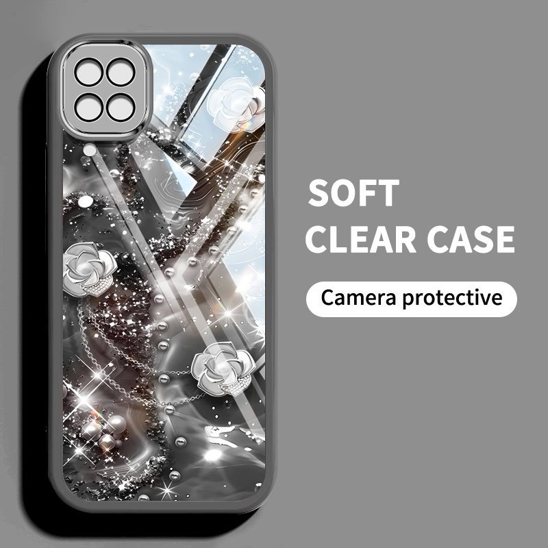 Vỏ Phong Cách Pha Lê YBD Cho Samsung Galaxy A12 M12 F12 A12S A22 4G 5G M22 M32 F42 A22S A125 5G Vỏ Điện Thoại Họa Tiết Camellia Và Hoa Hồng