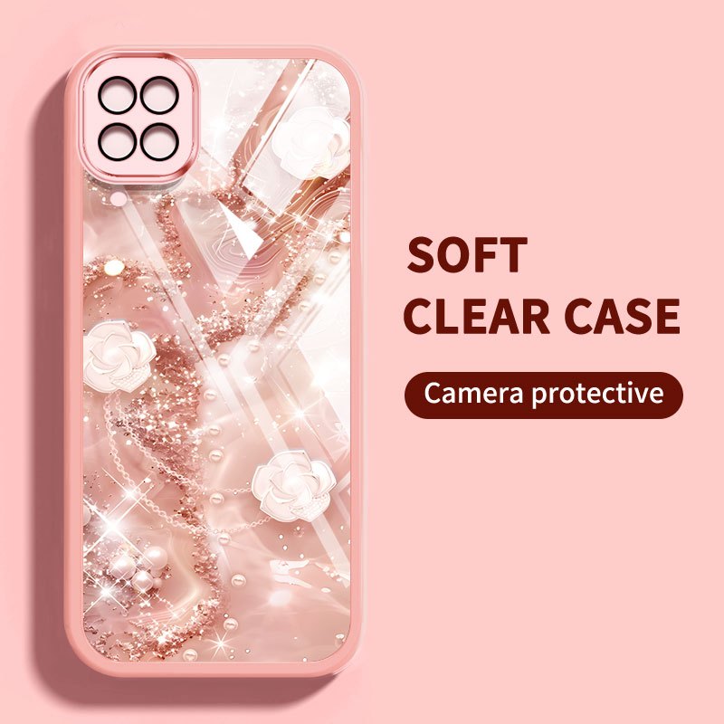 Vỏ Phong Cách Pha Lê YBD Cho Samsung Galaxy A12 M12 F12 A12S A22 4G 5G M22 M32 F42 A22S A125 5G Vỏ Điện Thoại Họa Tiết Camellia Và Hoa Hồng