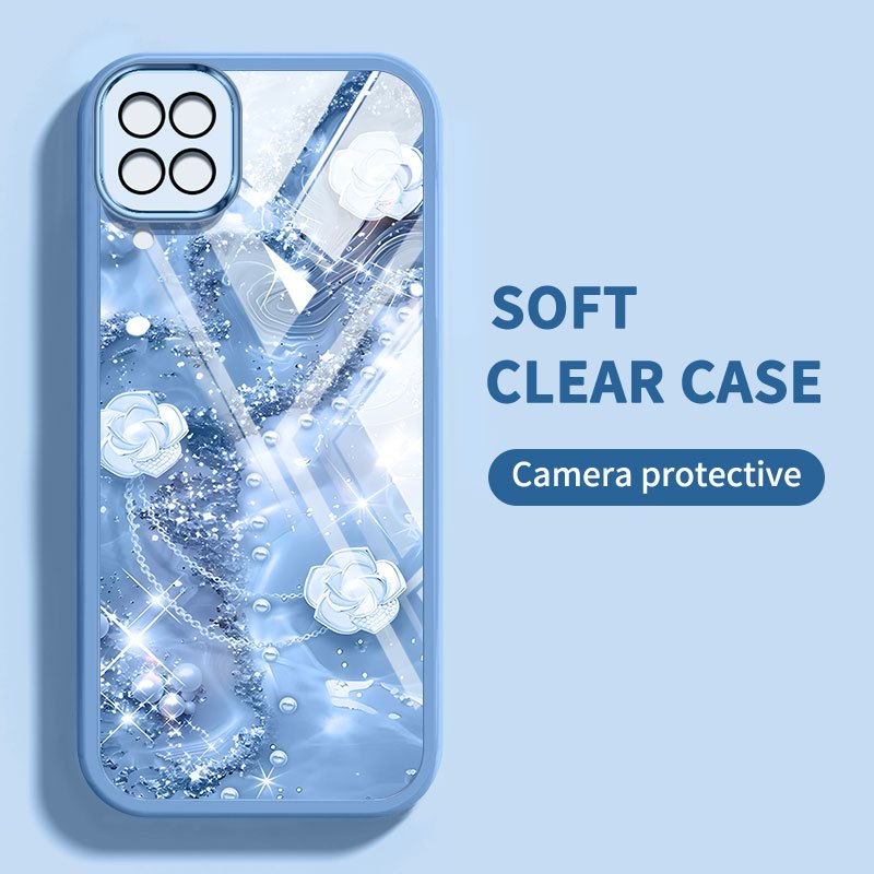 Vỏ Phong Cách Pha Lê YBD Cho Samsung Galaxy A12 M12 F12 A12S A22 4G 5G M22 M32 F42 A22S A125 5G Vỏ Điện Thoại Họa Tiết Camellia Và Hoa Hồng
