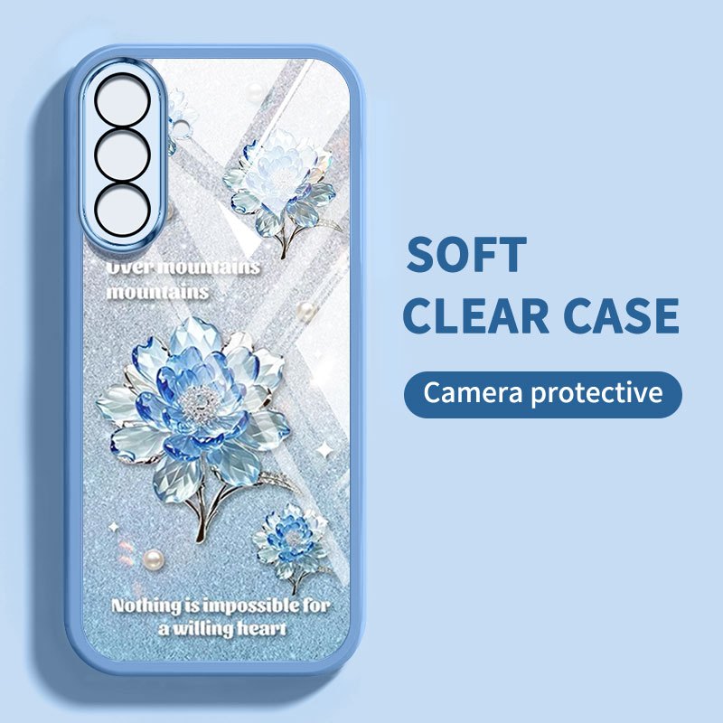 Ốp điện thoại kiểu pha lê YBD cho Samsung Galaxy A56 A36 A24 A25 A26 A34 A35 A54 A55 4G 5G Vỏ điện thoại họa tiết hoa trà và hoa hồng