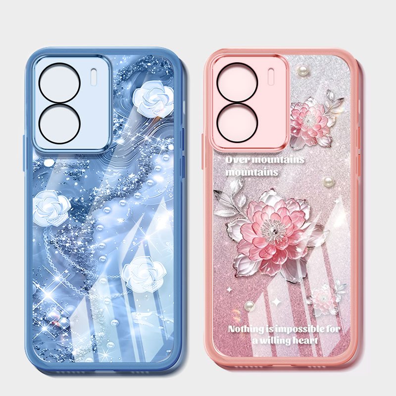 Vỏ Phong Cách Pha Lê YBD Cho Vivo Y36 Y27 Y27S Y17S Y28 5G Y02S Y16 Y56 5G Vỏ Điện Thoại Họa Tiết Camellia Và Hoa Hồng