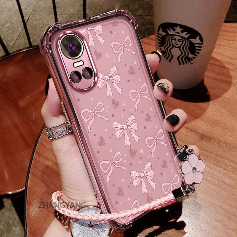 Ốp Lưng Cho OPPO RENO 10 5G RENO 10 Pro 5G Vỏ Điện Thoại Chống Sốc Bốn Góc Mạ Điện Vòng Tay Thẩm Mỹ Thiết Kế Mới Hoạt Hình Nơ TPU Silicon Mềm