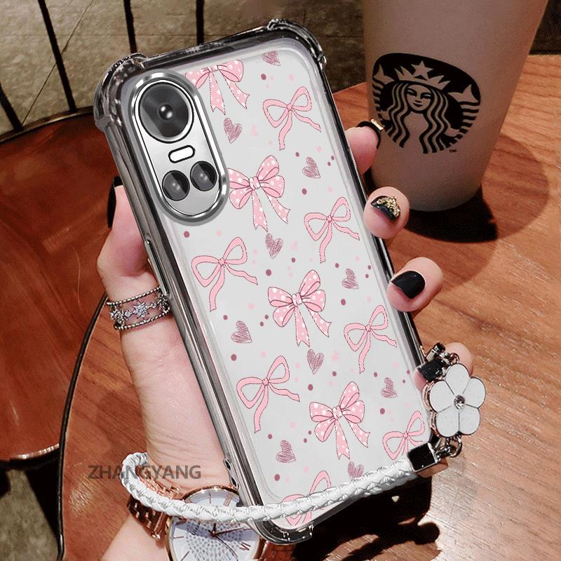 Ốp Lưng Cho OPPO RENO 10 5G RENO 10 Pro 5G Vỏ Điện Thoại Chống Sốc Bốn Góc Mạ Điện Vòng Tay Thẩm Mỹ Thiết Kế Mới Hoạt Hình Nơ TPU Silicon Mềm
