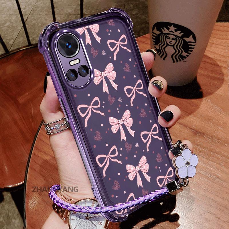 Ốp Lưng Cho OPPO RENO 10 5G RENO 10 Pro 5G Vỏ Điện Thoại Chống Sốc Bốn Góc Mạ Điện Vòng Tay Thẩm Mỹ Thiết Kế Mới Hoạt Hình Nơ TPU Silicon Mềm
