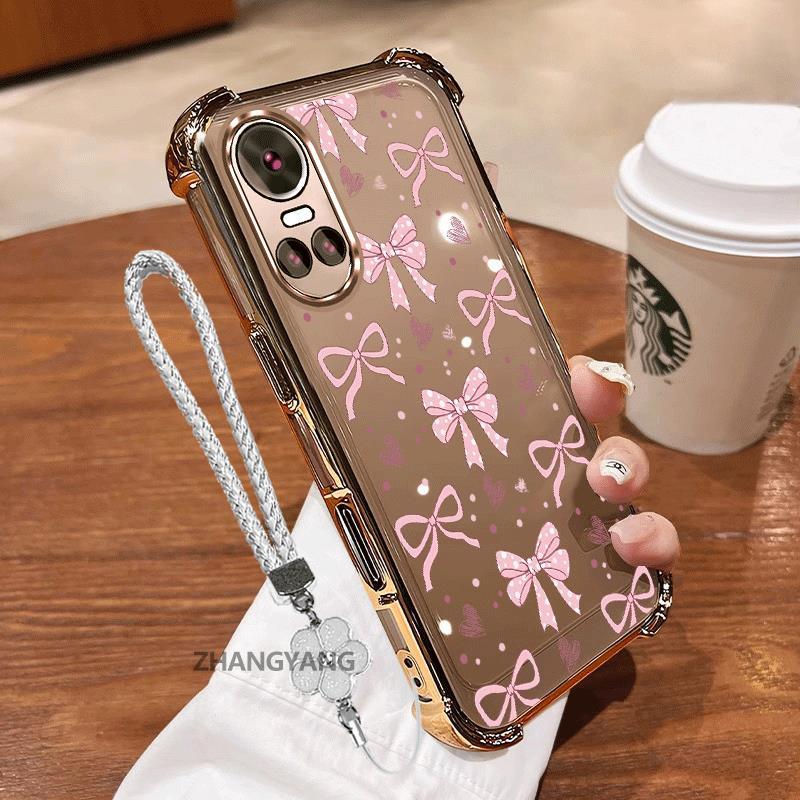Ốp Lưng Cho OPPO RENO 10 5G RENO 10 Pro 5G Vỏ Điện Thoại Chống Sốc Bốn Góc Mạ Điện Vòng Tay Thẩm Mỹ Thiết Kế Mới Hoạt Hình Nơ TPU Silicon Mềm
