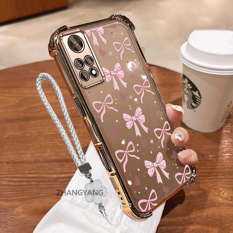 Ốp Lưng Cho Redmi note 11 4G note 11s 4G Mạ Điện Bốn Góc Chống Sốc Vỏ Điện Thoại Thẩm Mỹ Vòng Tay Thiết Kế Mới Hoạt Hình Nơ TPU Silicon Mềm