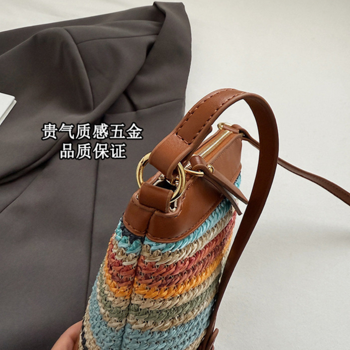 Phong Cách Mới Túi Nhỏ Nữ Cầu Vồng Rơm Dệt Mini Đeo Túi Đeo Vai Túi Đeo Ngang