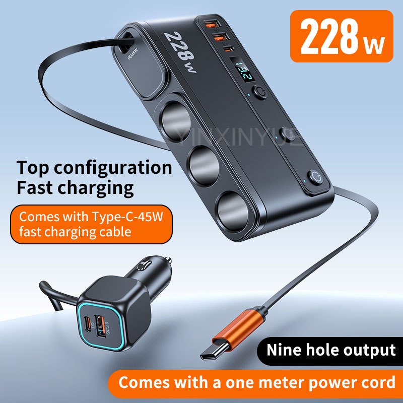 Bộ chia bật lửa thuốc lá ô tô sạc nhanh 3.0 và bộ sạc USB C 20W công suất cao 128W 12V/24V với 3 ổ cắm