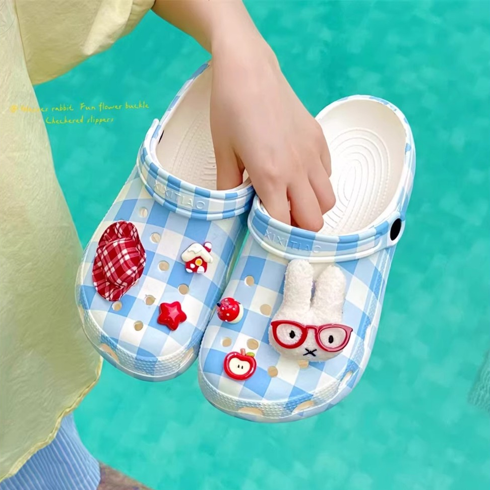 XIXITIAO Dép Nữ Mùa Hè Phong Cách Mới Thời Trang Màu Sắc Phù Hợp Ngoài Trời Thỏ Dễ Thương