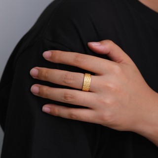Nhẫn thép titan họa tiết hoa vàng, thời trang cổ điển, phù hợp cả nam và nữ