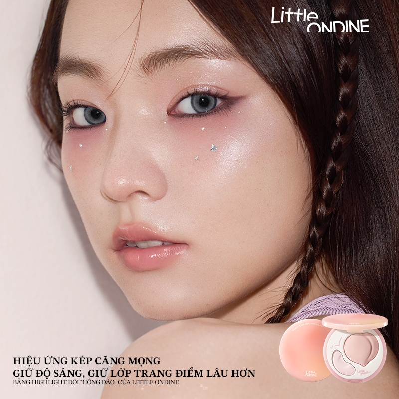 Little Ondine Đĩa bóng 3D hiệu quả kép làm sáng bật tông, không bịt kín, làm sáng, che khuyết điểm, tạo khối 2.3g + 5.5g