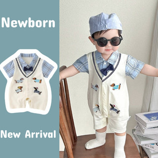 Sơ Sinh Bé Trai Cotton Hoạt Hình Dễ Thương Chó Con Quý Ông Bé Romper Áo Liền Quần Mùa Hè Mềm Mại Và Thoải Mái (0-24 tháng)