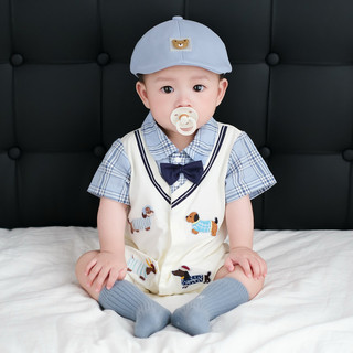 Sơ Sinh Bé Trai Cotton Hoạt Hình Dễ Thương Chó Con Quý Ông Bé Romper Áo Liền Quần Mùa Hè Mềm Mại Và Thoải Mái (0-24 tháng)