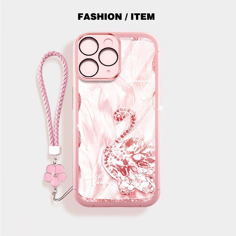 YBD Cho iPhone 11 Pro Max 12 Pro Max 13 Pro Max Ốp Điện Thoại Vỏ Trong Suốt Bướm Và Thiên Nga Sang Trọng