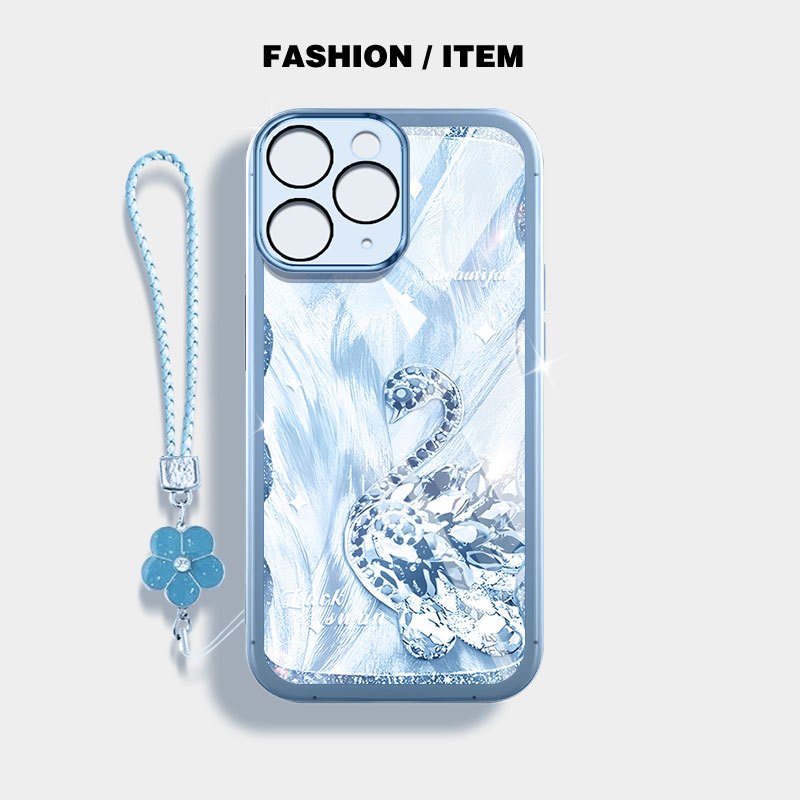 YBD Cho iPhone 11 Pro Max 12 Pro Max 13 Pro Max Ốp Điện Thoại Vỏ Trong Suốt Bướm Và Thiên Nga Sang Trọng