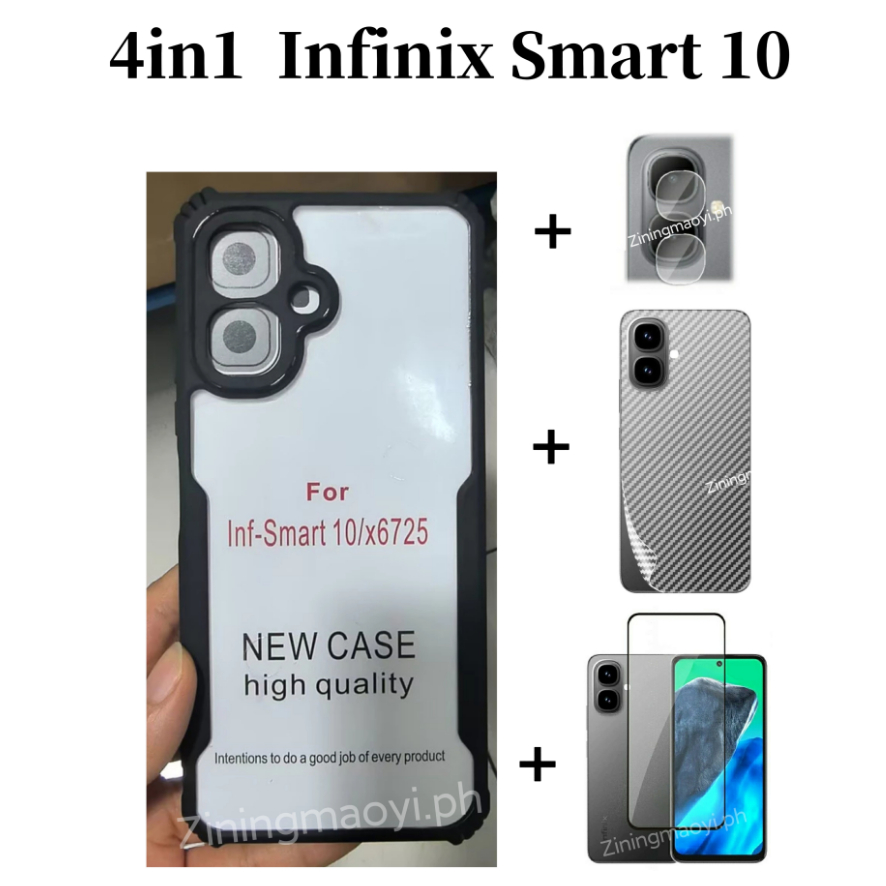 4in1 Infinix Smart 10 Ốp Điện Thoại Di Động Chống Rơi Cho Infinix Samrt10HD Samrt 10 Plus Samrt9 Kính Cường Lực Và Ống Kính Phim Và Mặt Sau