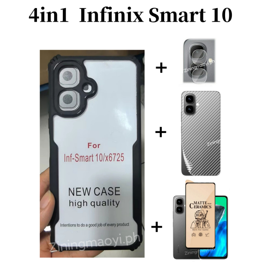 Ốp điện thoại di động chống rơi 4in1 Infinix Smart 10 cho Infinix Samrt10HD Samrt 10 Plus Samrt9 Phim ống kính máy ảnh và phim gốm và phim mặt sau
