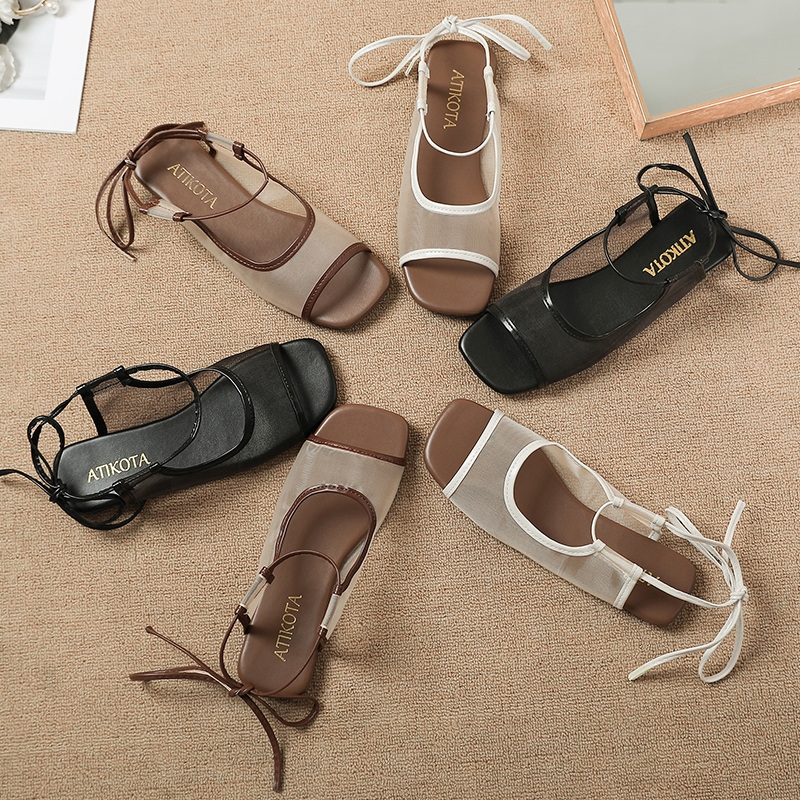 Atikota Phụ Nữ Mới Thoáng Khí Lưới Flat Sandal Phong Cách Thoải Mái Dây Đeo Sandal
