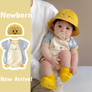 Sơ Sinh Bé Trai Bé Gái Hoạt Hình Dễ Thương Vịt Nhỏ Lắp Áo Liền Quần Mềm Mại Cotton (0-24 tháng)