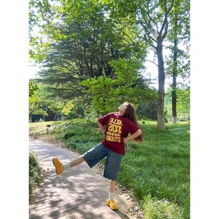 HIIXIIVI [Áo thun 100% Cotton] Áo thun nữ Oversize baggy dáng rộng độc đáo Ootd 2025 Lives
