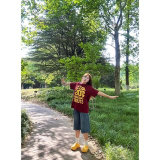 HIIXIIVI [Áo thun 100% Cotton] Áo thun nữ Oversize baggy dáng rộng độc đáo Ootd 2025 Lives