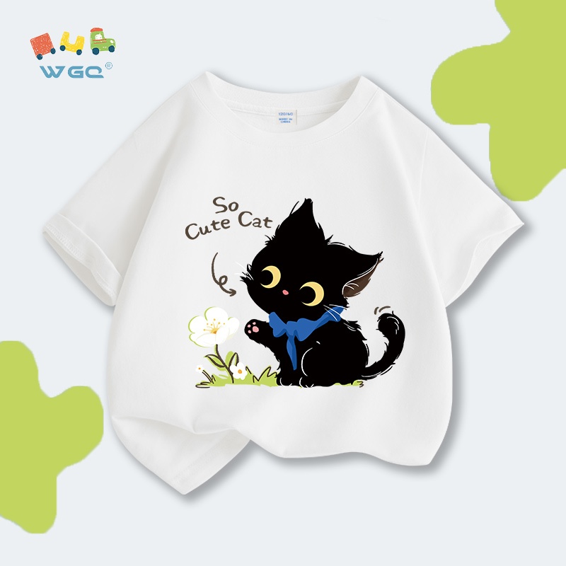 [110cm-170cm]Áo thun bé gái Cotton thấm hút mồ hôi Họa tiết in trẻ trung Thoáng mát mặc hè