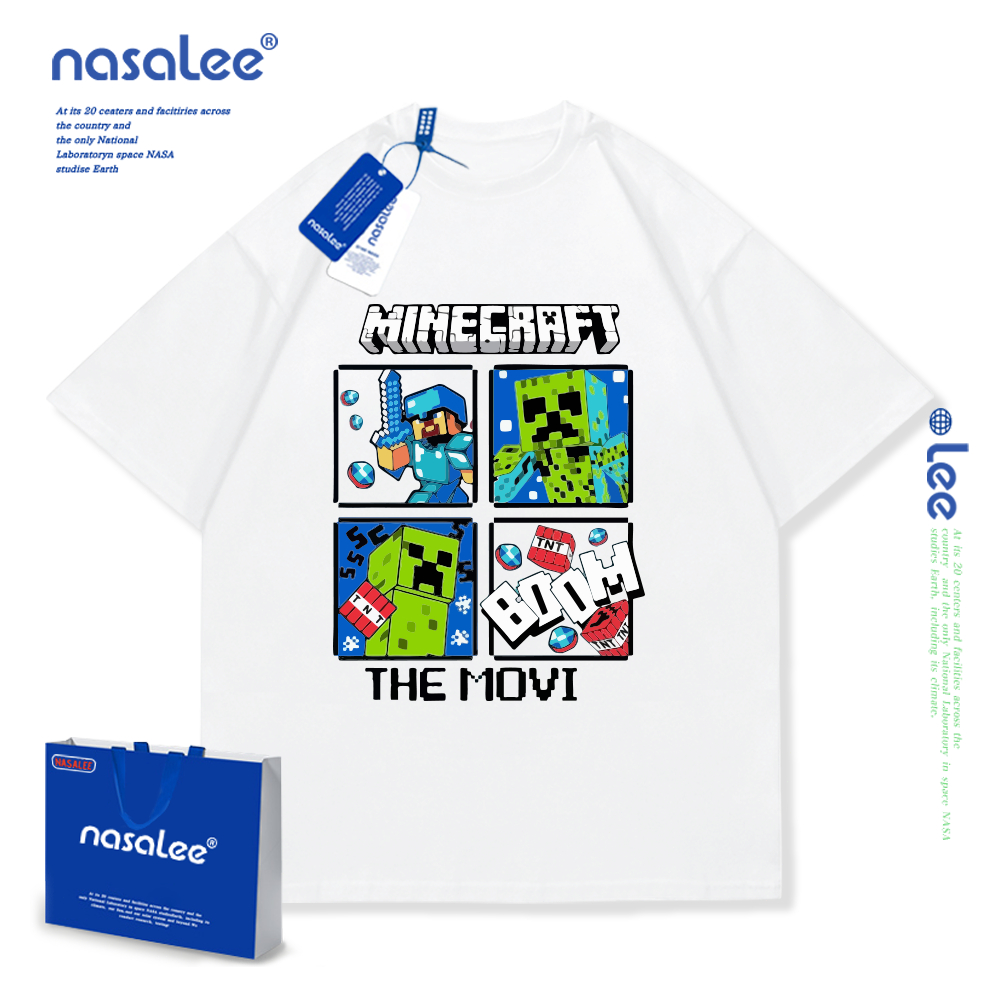 NASA My World Trẻ Em Mùa Hè Cổ Tròn Tay Ngắn Cotton Nguyên Chất Nam Nữ Trẻ Em Áo Hoạt Hình