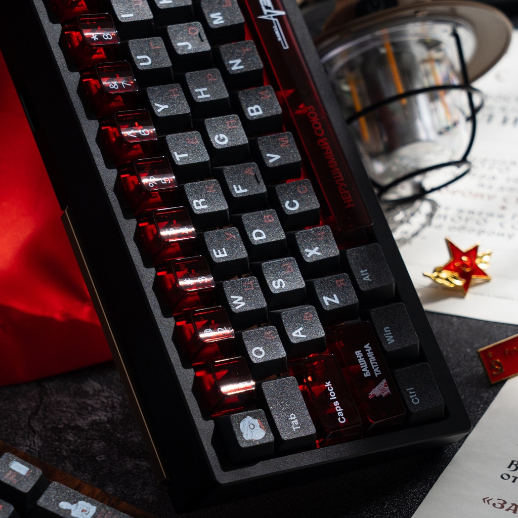 Taptempo Liên Xô Keycaps Đen Đỏ PBT + PC cherry profile keycap Bộ Bàn Phím Cơ | BigBuy360 - bigbuy360.vn