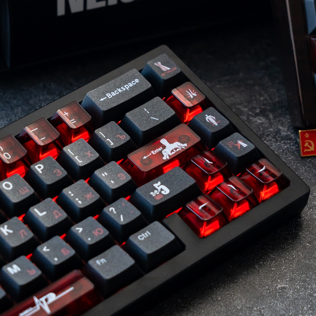 Taptempo Liên Xô Keycaps Đen Đỏ PBT + PC cherry profile keycap Bộ Bàn Phím Cơ | BigBuy360 - bigbuy360.vn