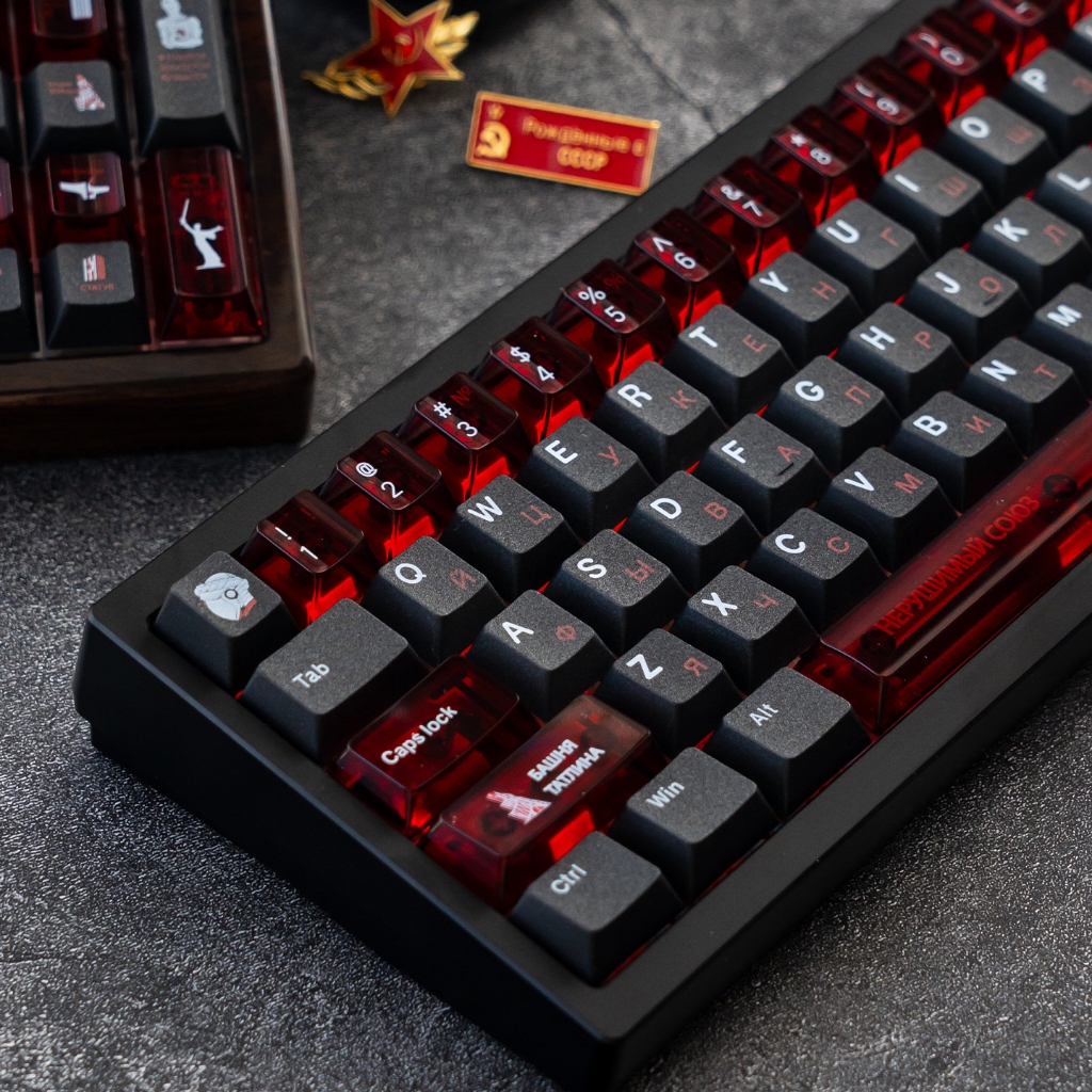 Taptempo Liên Xô Keycaps Đen Đỏ PBT + PC cherry profile keycap Bộ Bàn Phím Cơ