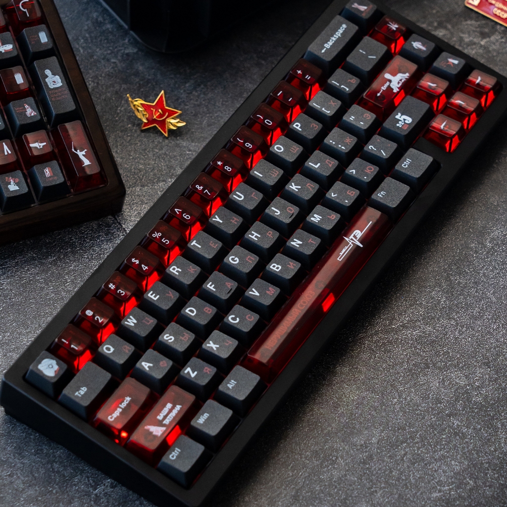 Taptempo Liên Xô Keycaps Đen Đỏ PBT + PC cherry profile keycap Bộ Bàn Phím Cơ | BigBuy360 - bigbuy360.vn