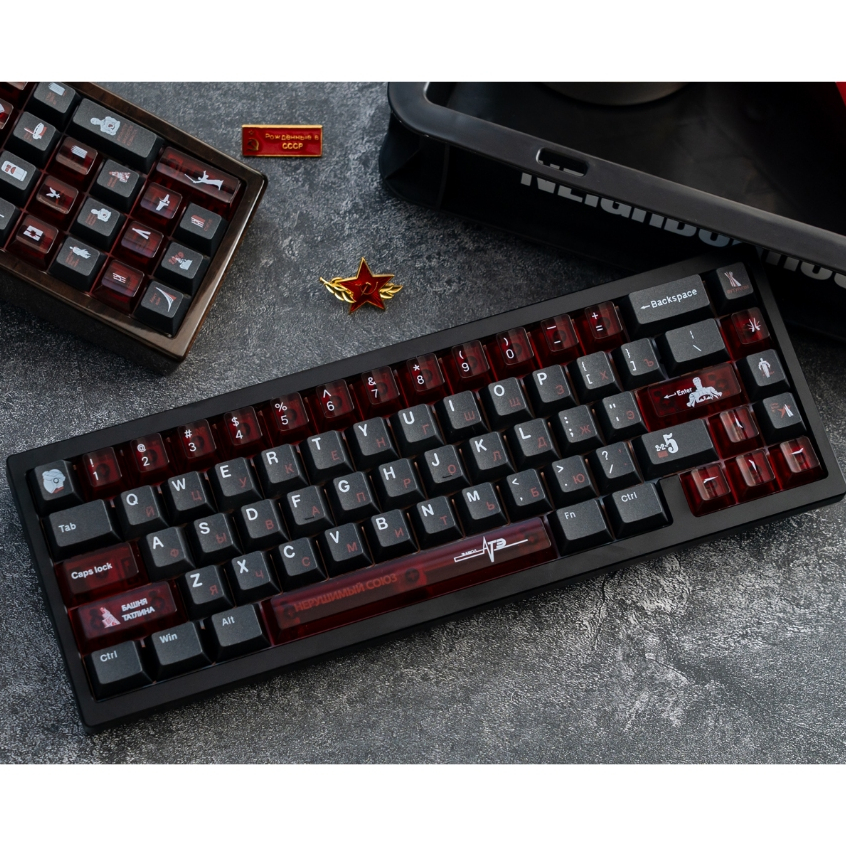 Taptempo Liên Xô Keycaps Đen Đỏ PBT + PC cherry profile keycap Bộ Bàn Phím Cơ | BigBuy360 - bigbuy360.vn