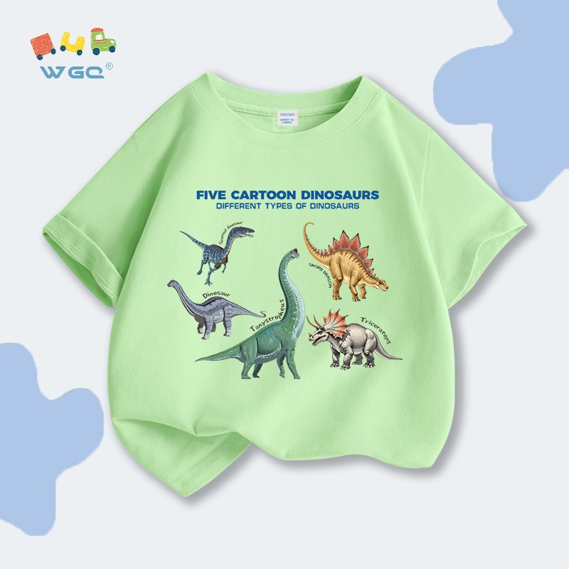 Áo thun bé trai, vải Cotton nguyên chất mềm mại thoải mái, thấm mồ hôi thoáng khí in hình khủng long