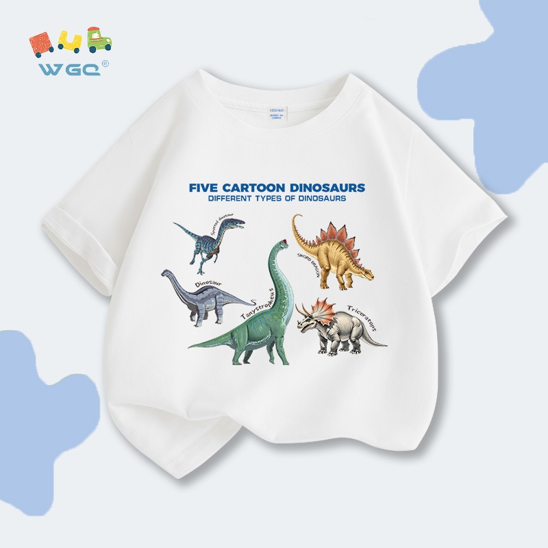Áo thun bé trai, vải Cotton nguyên chất mềm mại thoải mái, thấm mồ hôi thoáng khí in hình khủng long