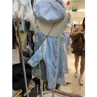 Phong Cách Hàn Quốc Nữ Không Tay Sling Top Cổ Chữ V Ren Mùa Hè Áo