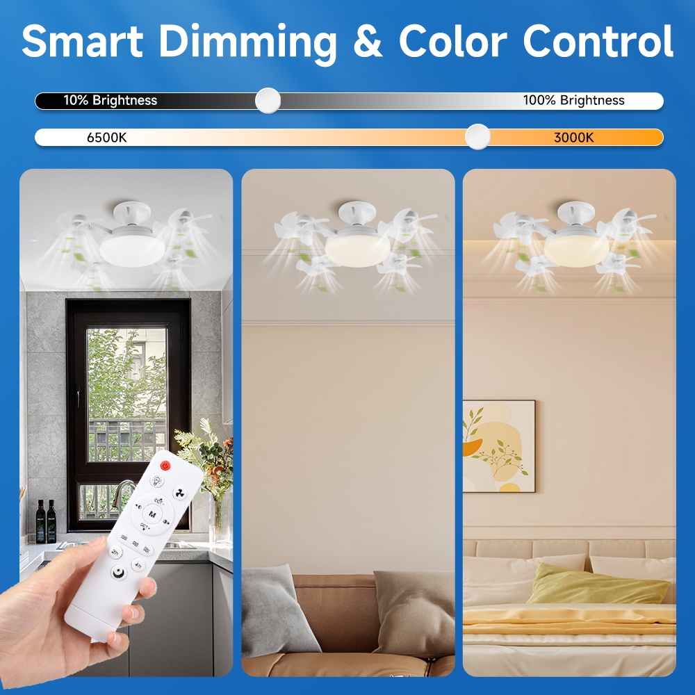 Quạt Drone có đèn trần LED Điều khiển từ xa Quạt làm mờ im lặng E27 cho phòng ăn Phòng ngủ Phòng khách