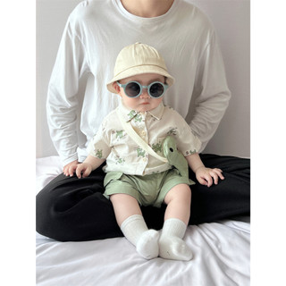 Bé trai sơ sinh Cotton Dễ thương Khủng long dễ thương Một bộ ba mảnh họa tiết khủng long dễ thương Bộ áo liền quần dáng rộng (0-24 tháng)