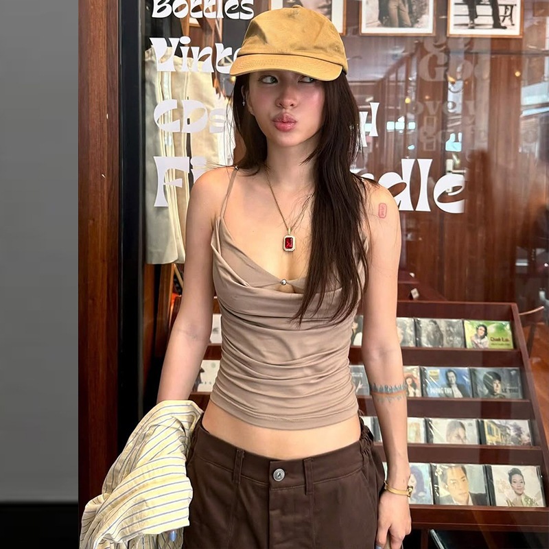 Mùa Hè Mới Thời Trang Cổ Chữ V Nữ Crop Top Nối Hạt Rỗng Trang Trí Tank Top | BigBuy360 - bigbuy360.vn
