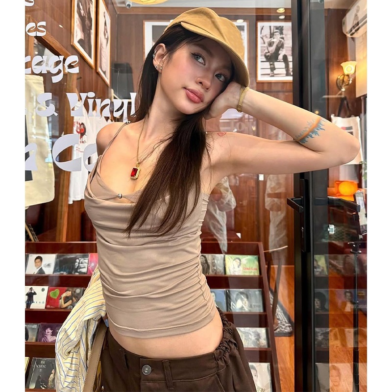 Mùa Hè Mới Thời Trang Cổ Chữ V Nữ Crop Top Nối Hạt Rỗng Trang Trí Tank Top | BigBuy360 - bigbuy360.vn
