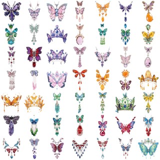 Bộ 50 Trang Sức Màu Bướm Miếng Dán Chống Thấm Nước Trong Suốt Chất Liệu PET Miếng Dán Trang Trí
