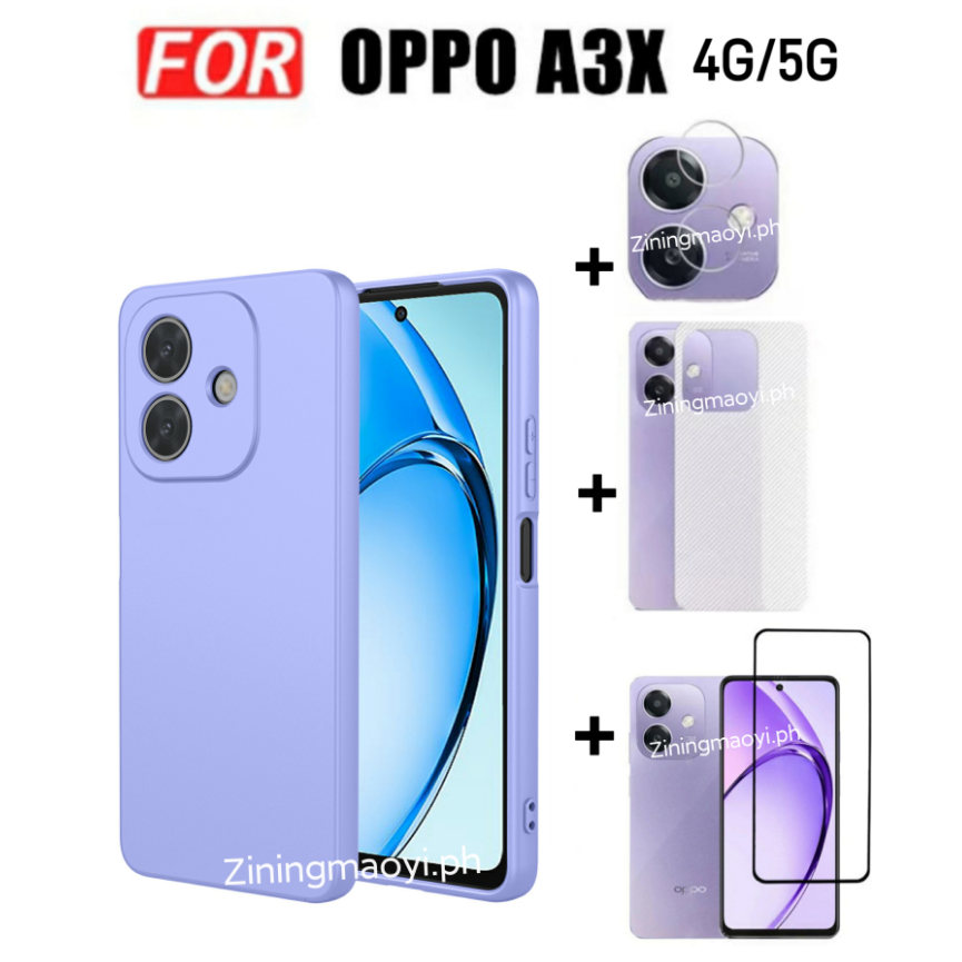 4in1 Dành Cho OPPO A3X 4G 5G Vỏ Điện Thoại Di Động Silicon Lỏng Giả OPPO A3 4G OPPO A5Pro 5GTempered Kính Và Ống Kính Phim Và Mặt Sau